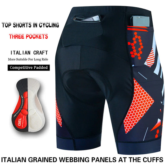 NEW Arrivals S-4XL 7 Patterns Three Pocket Cycling Shorts Bike Tights Triathlon 5D Gel Padded Pro Lycra Bicycle Shorts Breathable Man Mountain Biking Shorts