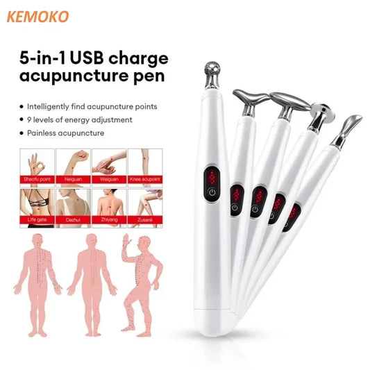 NEW Arrivals 5 IN 1 Set Electronic Acupuncture Massage Pen Smart Pulse Meridian Energy Pen Pain Relief Microcurrent Pulse Muscle Massage Stick Kit Health Care Supplies