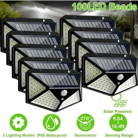 1-8 PCS Set 3 Modes Motion Sensor Outdoor Street Light 100LED Solar Wall Lights Wide Lighting Angle Floodlight Home Step Safety Lamps
