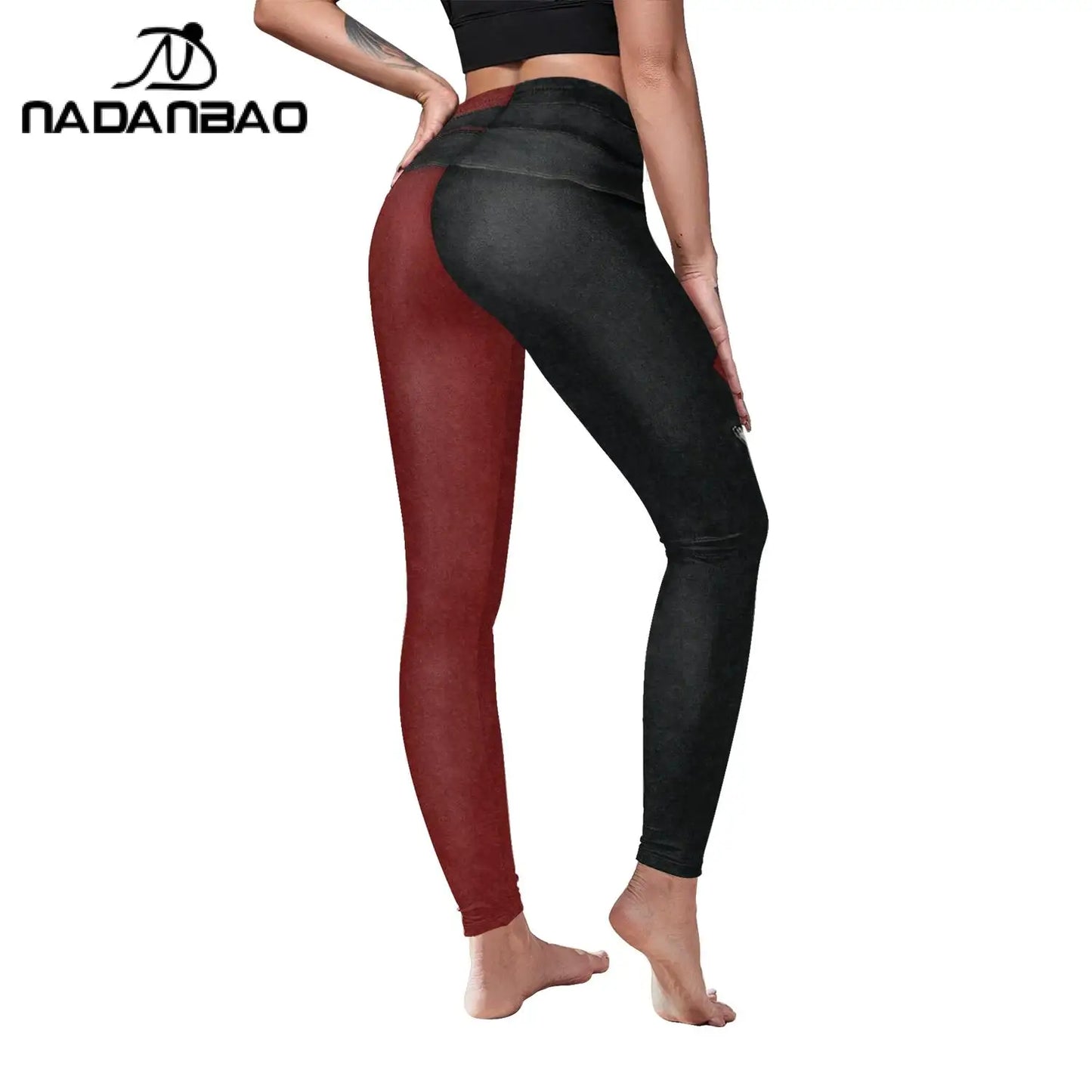 Nadanbao 2024 Womens for Leggings Gothic Style Denim Print Slim Stretch Trouser Black Leggings Street Leisure Pants
