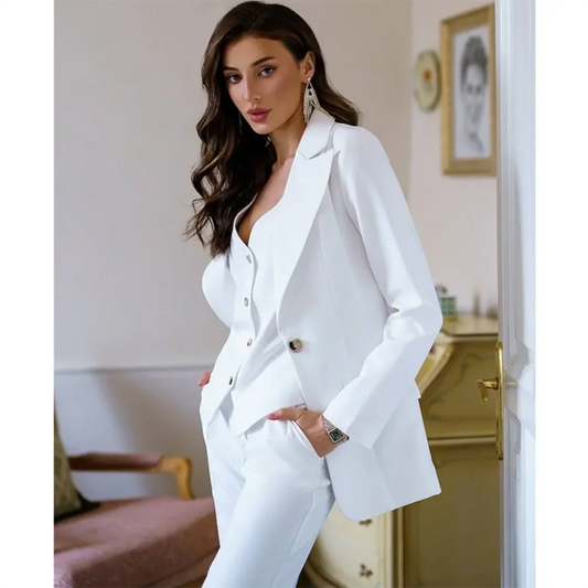 NEW Arrivals 3PCS Set S-6XL Plus Size Italian White Women's Fit and Tailored Blazer Jacket Vest and Pant for Office Lady Formal  Business Suit for Women Trendy Style Suit