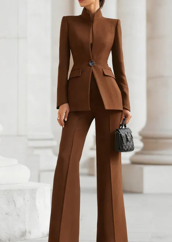 5 Colors 2 PCS Set S-2XL UK Size Elegant Long Sleeved Blazer + Pants Suit Autumn Spring Simple Solid Color Commuting Outfit Women's Temperament Slim Fit Professional Set
