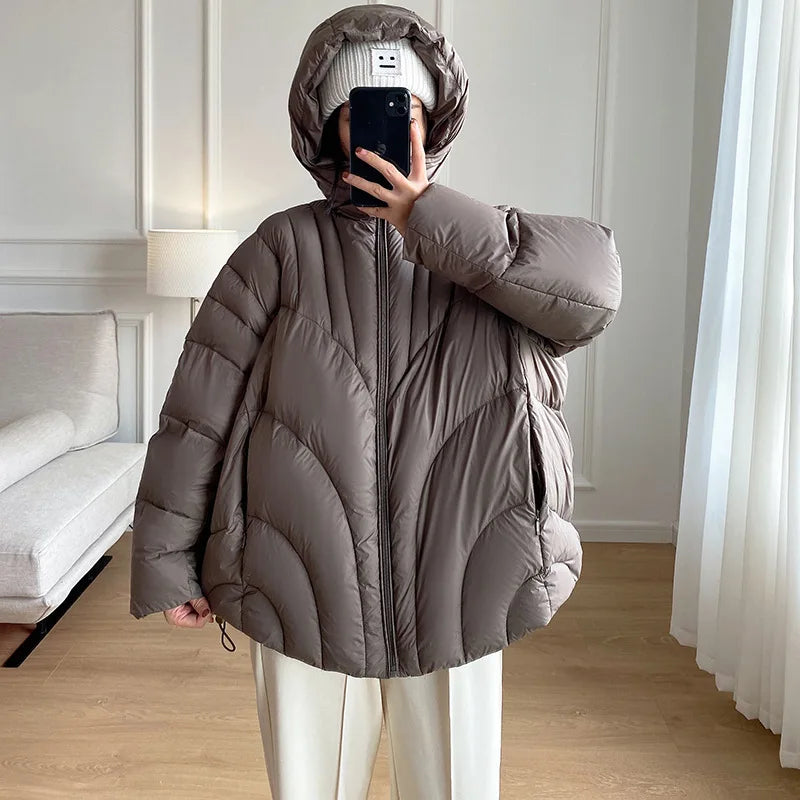 NEW Arrivals Fashion White Duck Down Jackets Women's Hooded Solid Color Warm Thick Coat Versatile Winter New Clothing 2VV1913