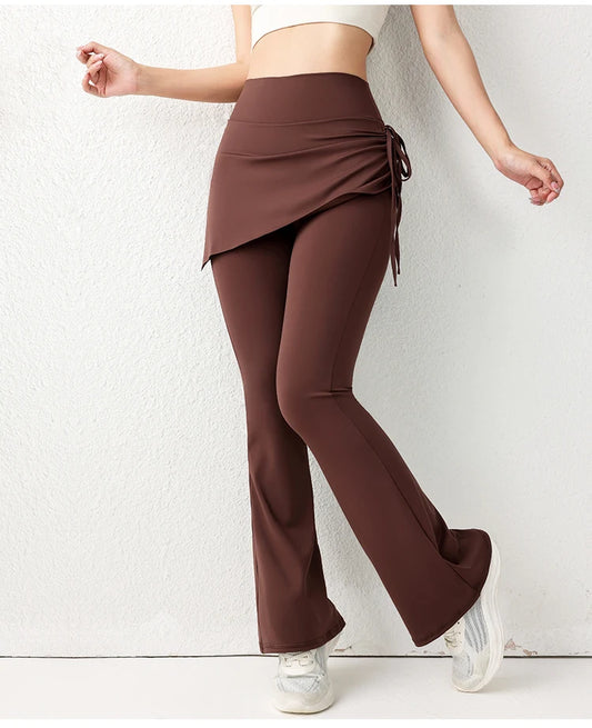NEW Arrivals New Design 3 Colors Women's Gym Leggings Semi Skirted Waisted Fitness Flared Pants High Waisted Butt Covering Skirt Sports Sweatpants