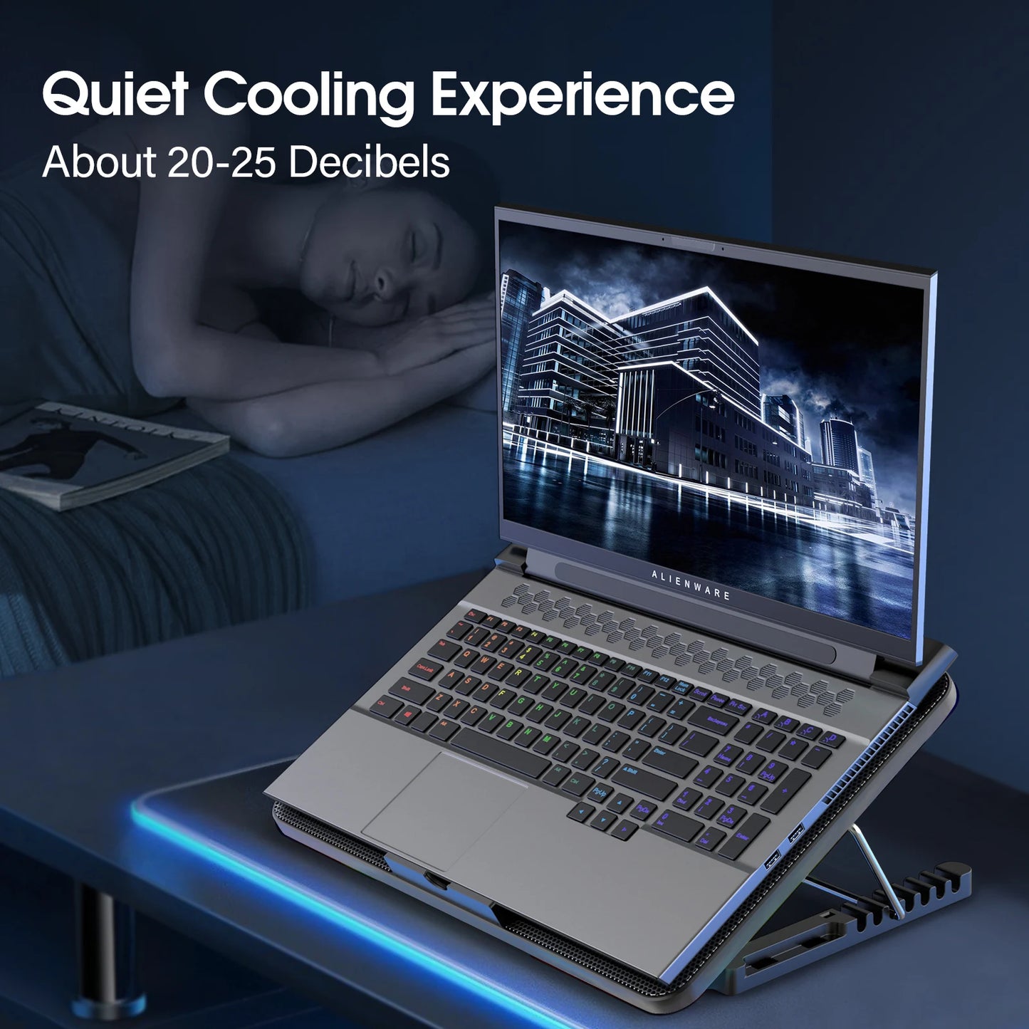 15.6-17.3inch Laptop Cooling Pad with 6 Quiet Fans,7 Height Wind Speed Adjustable,Laptop Cooer With Mobile Phone Holder