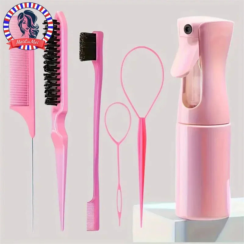 NEW Arrivals 6 PCS Set Hair Brush Set Hairdressing Spray Bottle Hair Braiding Loop Rat Tail Comb Teasing Hair Brush Edge Control Hair Brush Women Hair Care Accessories
