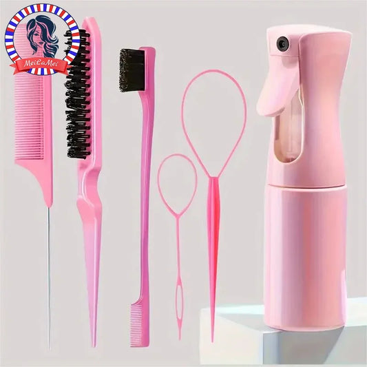 NEW Arrivals 6 PCS Set Hair Brush Set Hairdressing Spray Bottle Hair Braiding Loop Rat Tail Comb Teasing Hair Brush Edge Control Hair Brush Women Hair Care Accessories