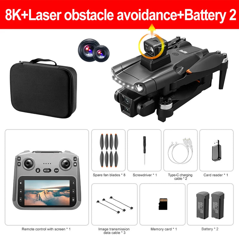 NEW Xiaomi V198MAX GPS Drone 8K Professional Camera Laser Video Recording Aerial FPV Brush Laser Obstacle with Large Screen Remote Control Folding Drone + 3 Batteries Set