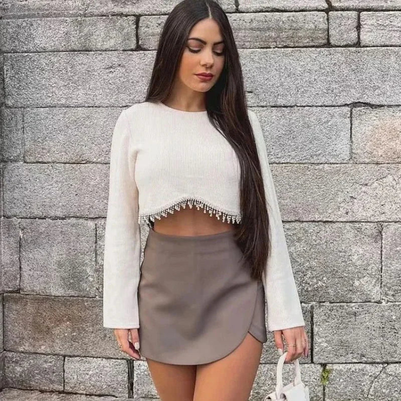 UK Size 7 Colors Women's Sexy Mini Skirt High Waist Brown Skirt Pants Stylish Summer Pink Black Mini Skirt Shorts Asymmetric Casual Off White Skirt