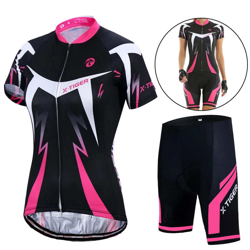 NEW Arrivals S-3XL Plus Size 3 Colors/Patterns X-Tiger Women's Cycling Jersey Set Summer Anti-UV Cycling Bicycle Clothing Quick-Dry Mountain Female Bike Clothes Cycling Set