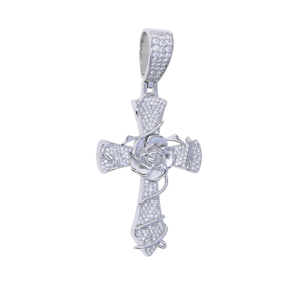 New Iced Out Cross Pendant Necklace For Women Men Bling Prong Setting Cubic Zirconia Cross Charm Luxury Hip Hop Fashion Jewelry Accessories.
