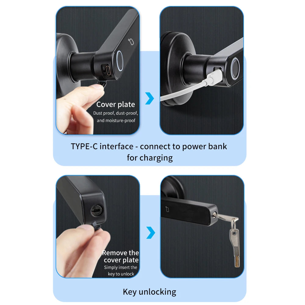 M-5 TUYA RFID APP Control BLE Fingerprint Identification Door Lock Smart Digital Electronic Lock with Password/Key/IC Card(Optional)/ Smart Life/ TUYA APP Unlock Home Office Security Supplies