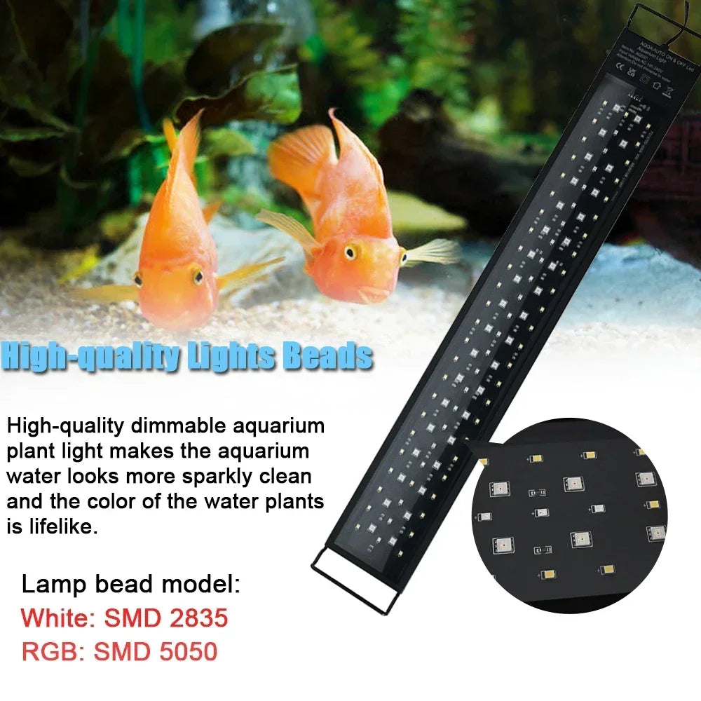 30-45-60cm Fish Tank 24/7 Full Spectrum Lighting LED Light Aquarium Decoration Aquatic Plant Growth Lamp IP68 Waterproof 100V-240V