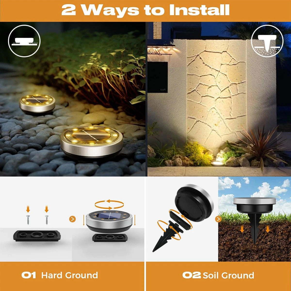 NEW Arrivals 4/8PCS Set Solar Ground Lights IP65 Waterproof Solar Lights Outdoor Solar Garden Lights In-Ground Landscape Lights for Yard Lawn Patio Deck Home Garden Lighting Accessories