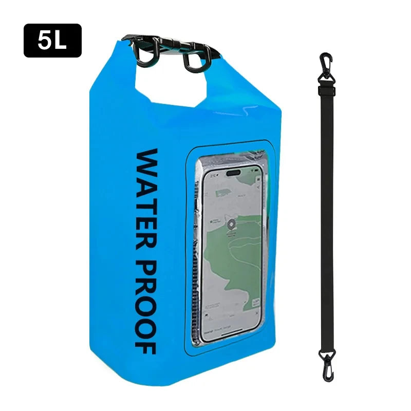 5L Large Capacity Dry Bag Swimming Pack Touch Screen Outdoor Waterproof Kayak Storage Bag Trekking Drifting Rafting Surfing Boating Backpack