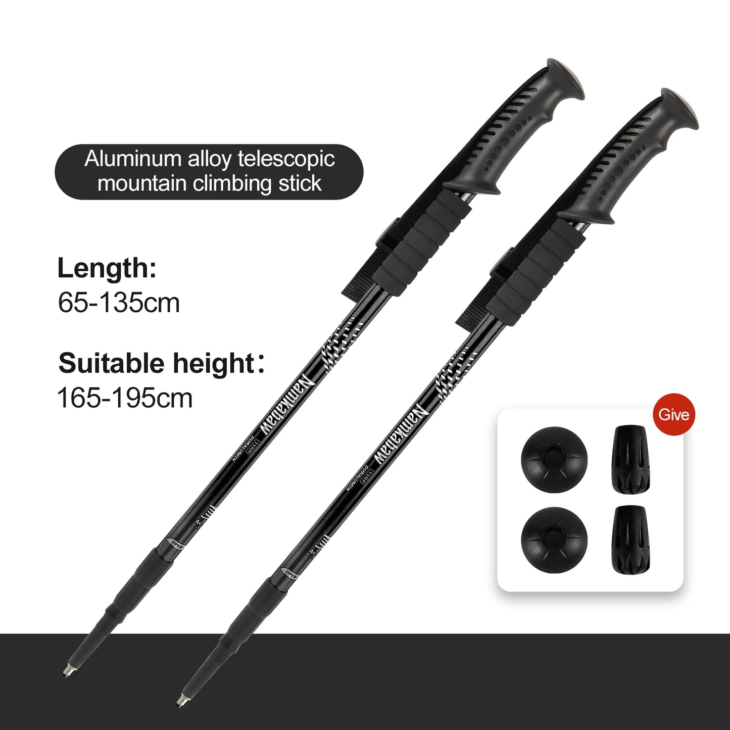 2 PCS Set 70-135cm (Length)Climbing Mountaineering Anti Shock Adjustable Hiking Trekking Poles Lightweight Aluminum Walking Sticks 3-Section Telescopic Non-Slip Iced Snow Hiking Camping Sport Activities Accessories