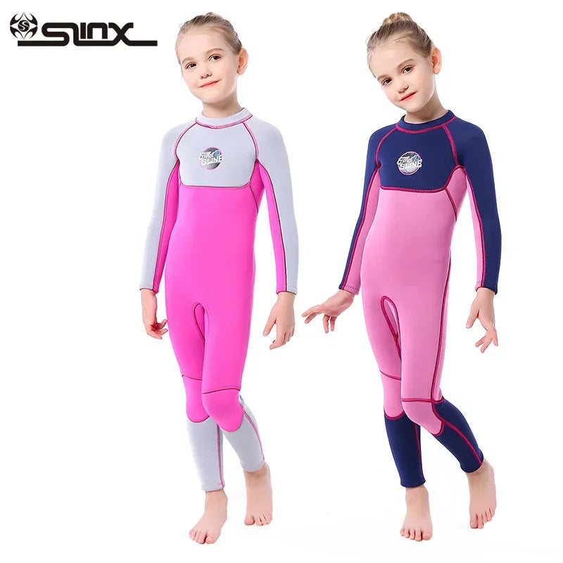 3MM Neoprene Wetsuit for Girls Kids Diving Suit Thick Cold-Proof Sun-Proof Clothes One-Piece Set Children Surfing Snorkeling Swimwear Water Sports Apparel Clothing Supplies.