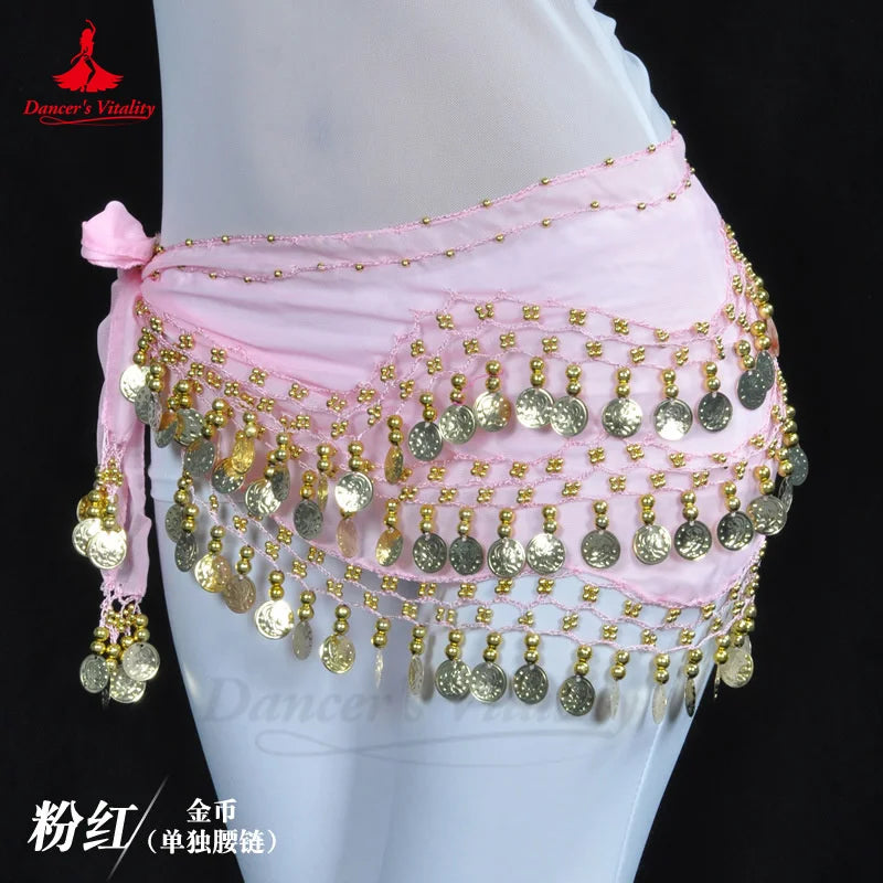 NEW Arrivals Belly Dance Belt for Women Chiffon Gold Coins Oriental Dancing Wear Accessories Girl's Chiffon Silver Coins Belly Dance Hip Scarf