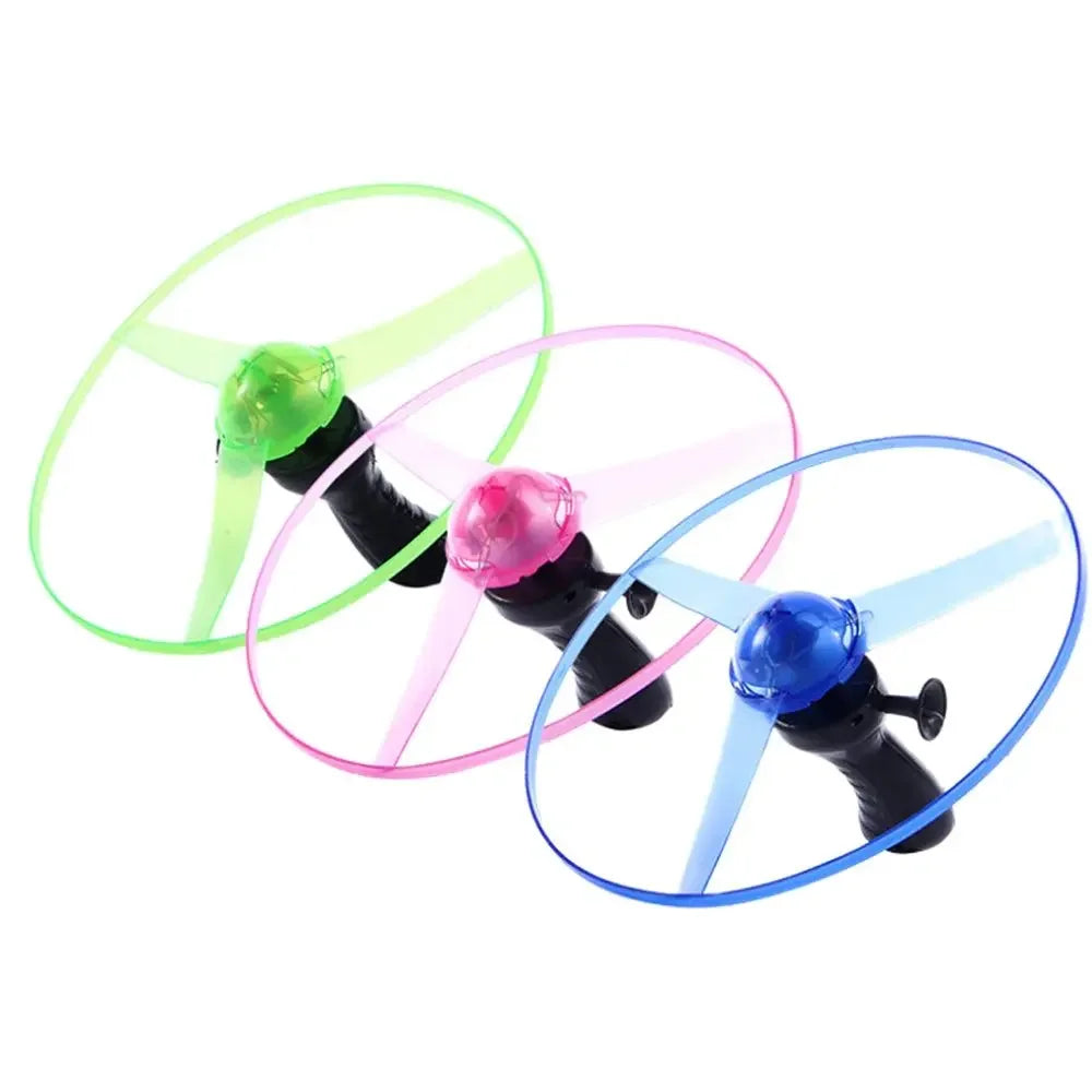 Children Kids Luminous Flying Disc Propeller Toys LED Lighting Pull String Flying UFO Toy Spinning Top Outdoor Game Sports Toy Gift