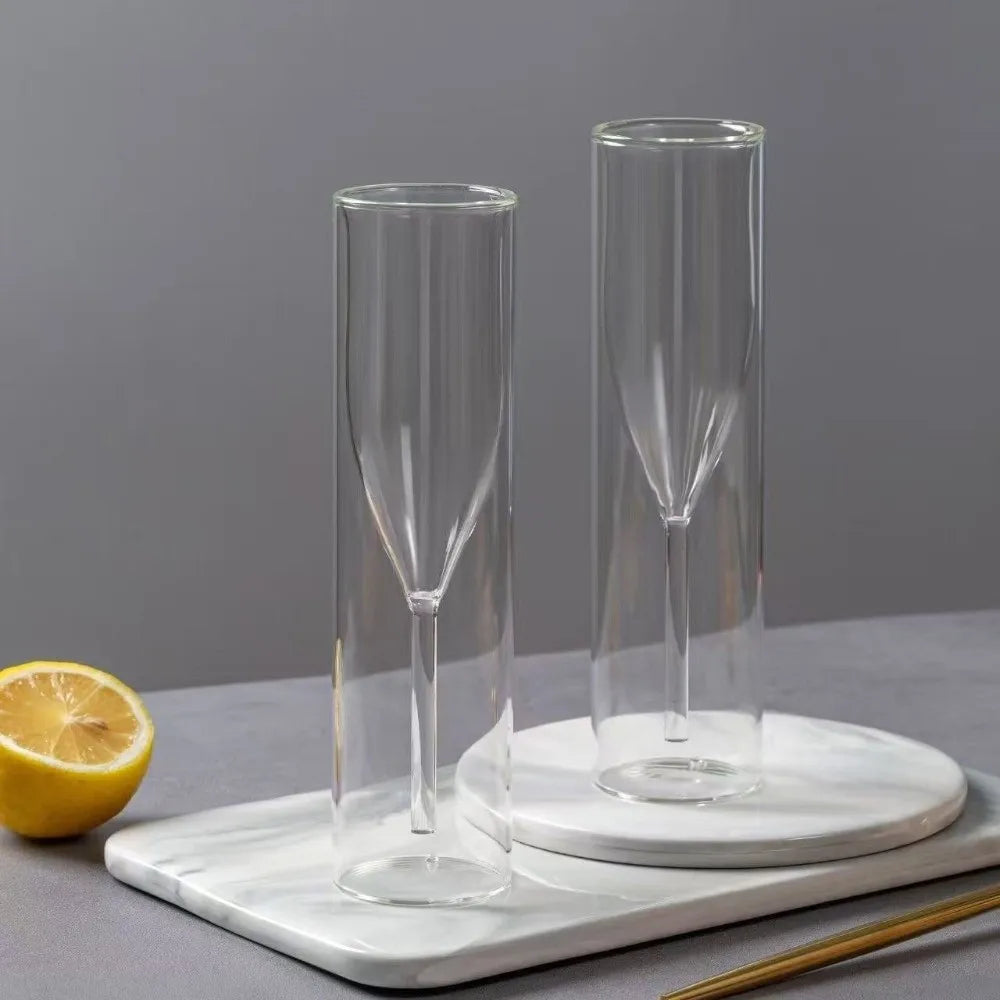 Double Wall Champagne Glasses Wine Dispenser Shatter-Resistant 120ml Glass Drink Cup Heat Insulation Transparent Wine Glass Home Bar Glassware Pubs Night Club Barware Accessories