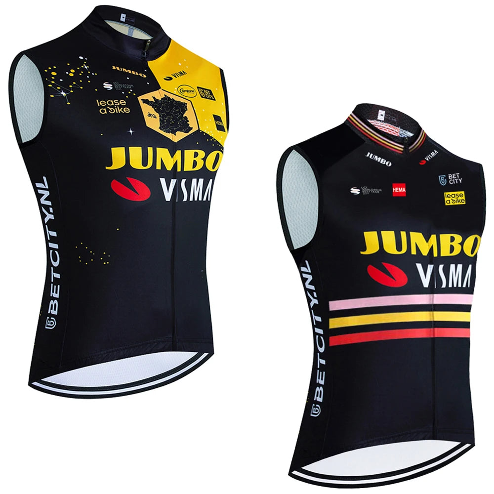 Gold Sleeveless Cycling Jersey UAE Team Pro Bike Vest Maillot Summer Riding T shirt Windbreaker