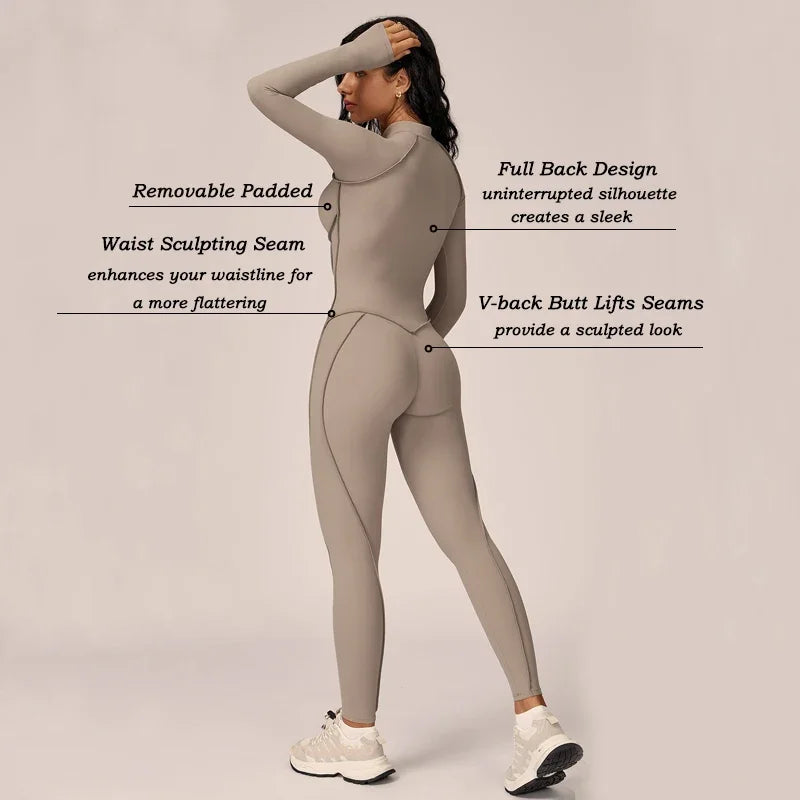 5 Colors Women's Running Onesie Athletic Romper Pants Long Sleeve Zip Up Hiking Outfits One Piece Workout Bodycon Jumpsuits emale Sports Apparel Supplies