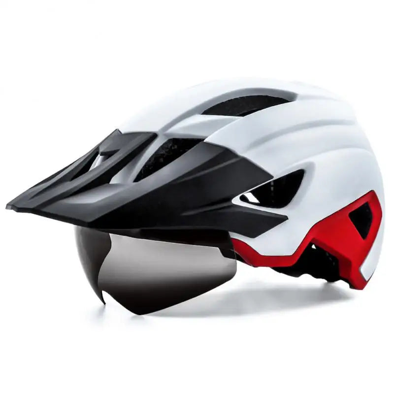 Bike Helmet With Sun Goggle Visor Rechargeable LED Men Bicycle Helmet Sunglasses Shield Road MTB Cycling Helmets