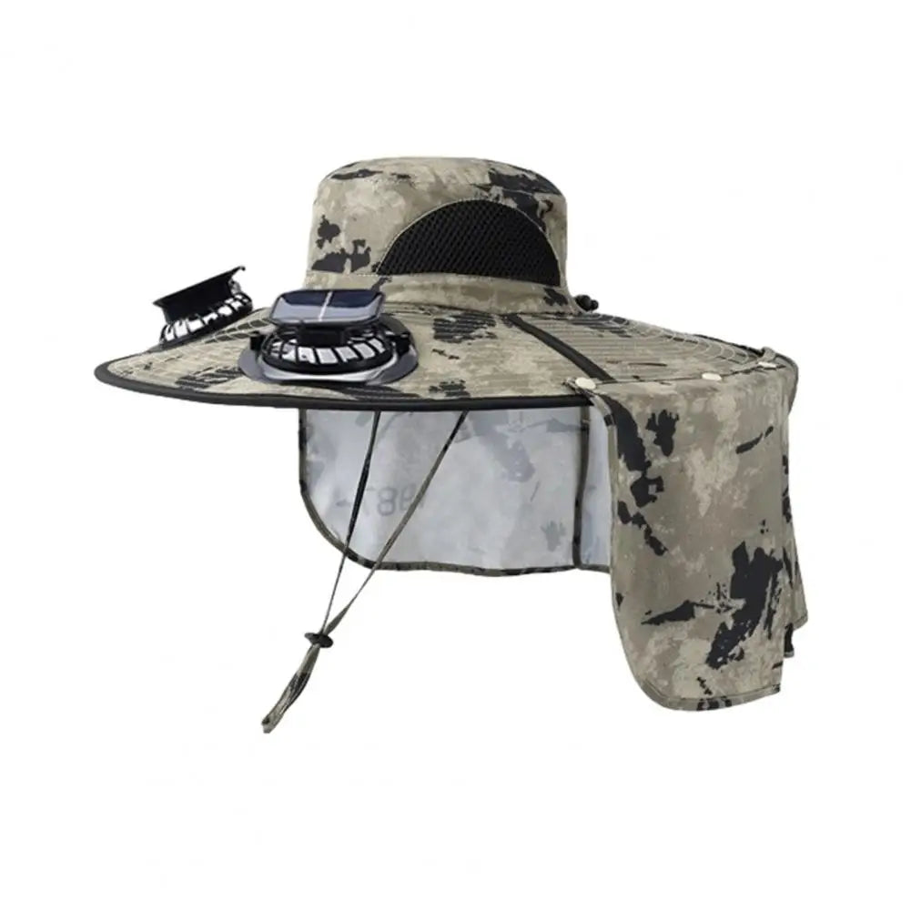 Solar Air Cooler Fan Hat with Neck Flap UV Protection Hat with Solar Fan USB Rechargeable Breathable Men Summer Outdoor Beach Camping Fishing Wide Brim Hats