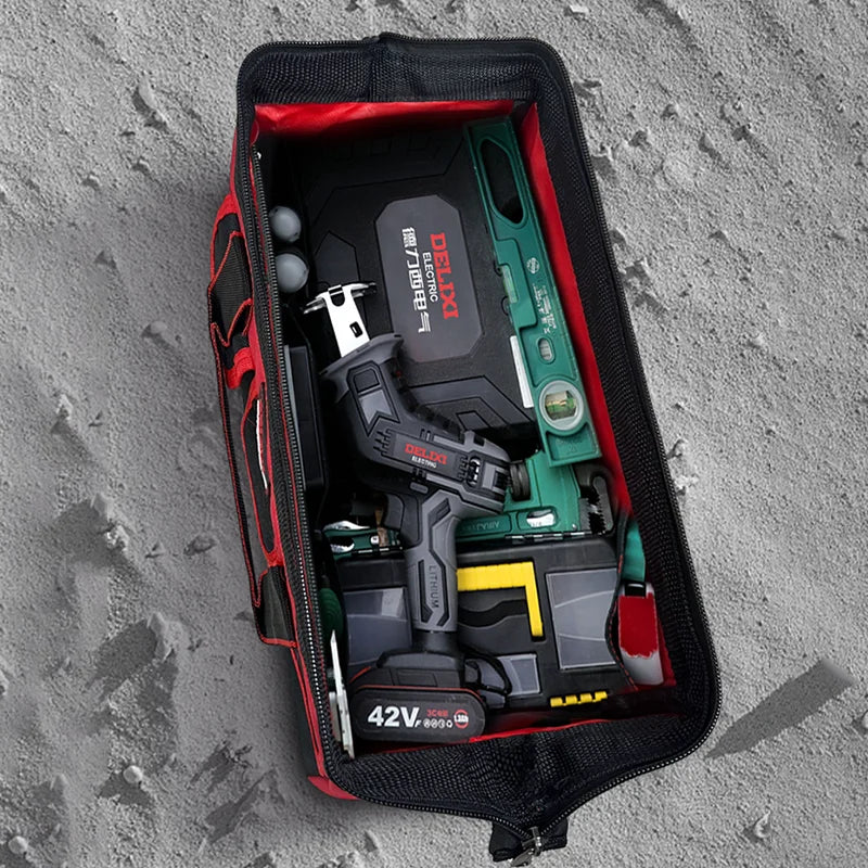 Wide Mouth Tool Bag,1680D Oxford Cloth Tool Storage Bag With Waterproof, Multiple Pockets