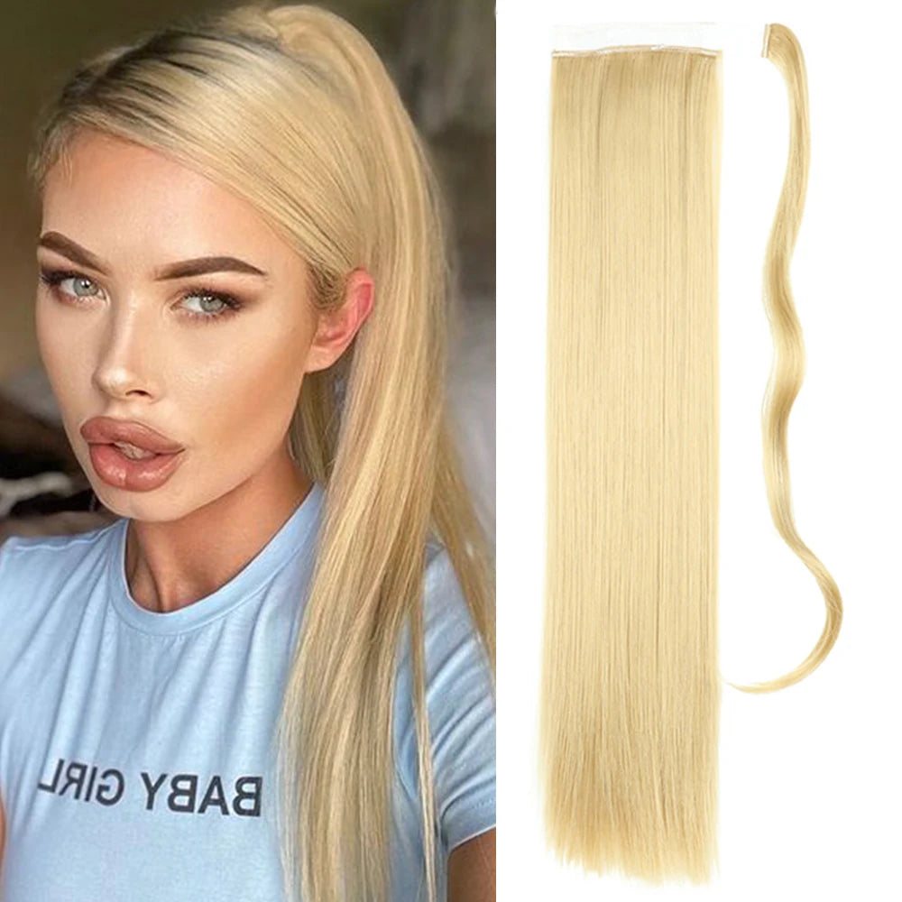 NEW  Synthetic Long Straight Wrap Around Clip In Ponytail Hair Extension Can Be Permed Heat Resistant Pony Tail Fake Hair