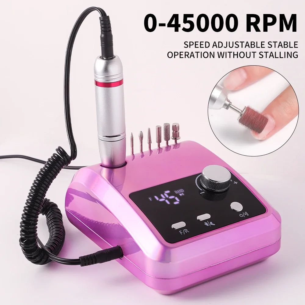 NEW Arrivals High Quality Electric Nail Drill Machine 45000 RPM Electric File HD Display Metal Manicure Pen Professional Nail Lathe Sander Manicure Pedicure Devices Nail Care Tools Set Cosmetics Supplies