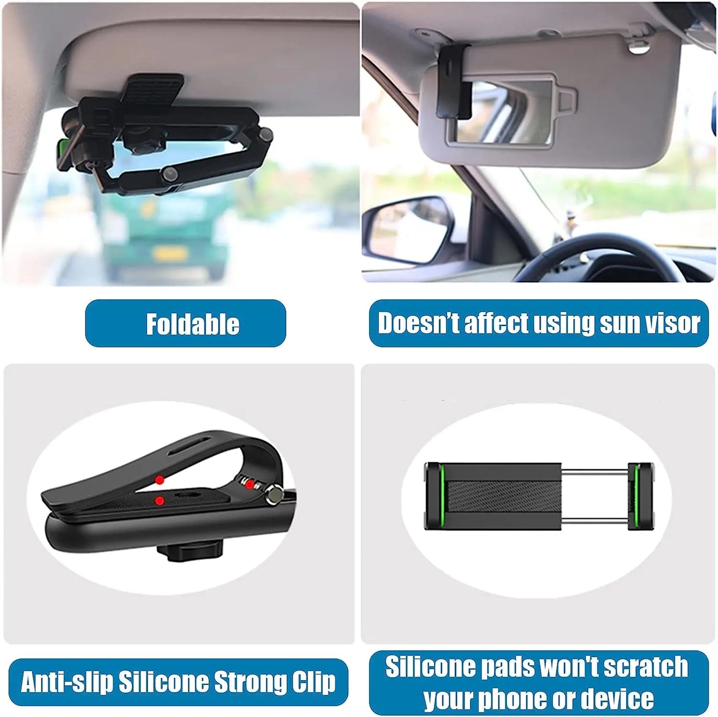 Sun Visor Phone Holder for Car Multifunctional 360° Rotating Sun Visor Cell Phone Holder with iPhone/Samsung/Android