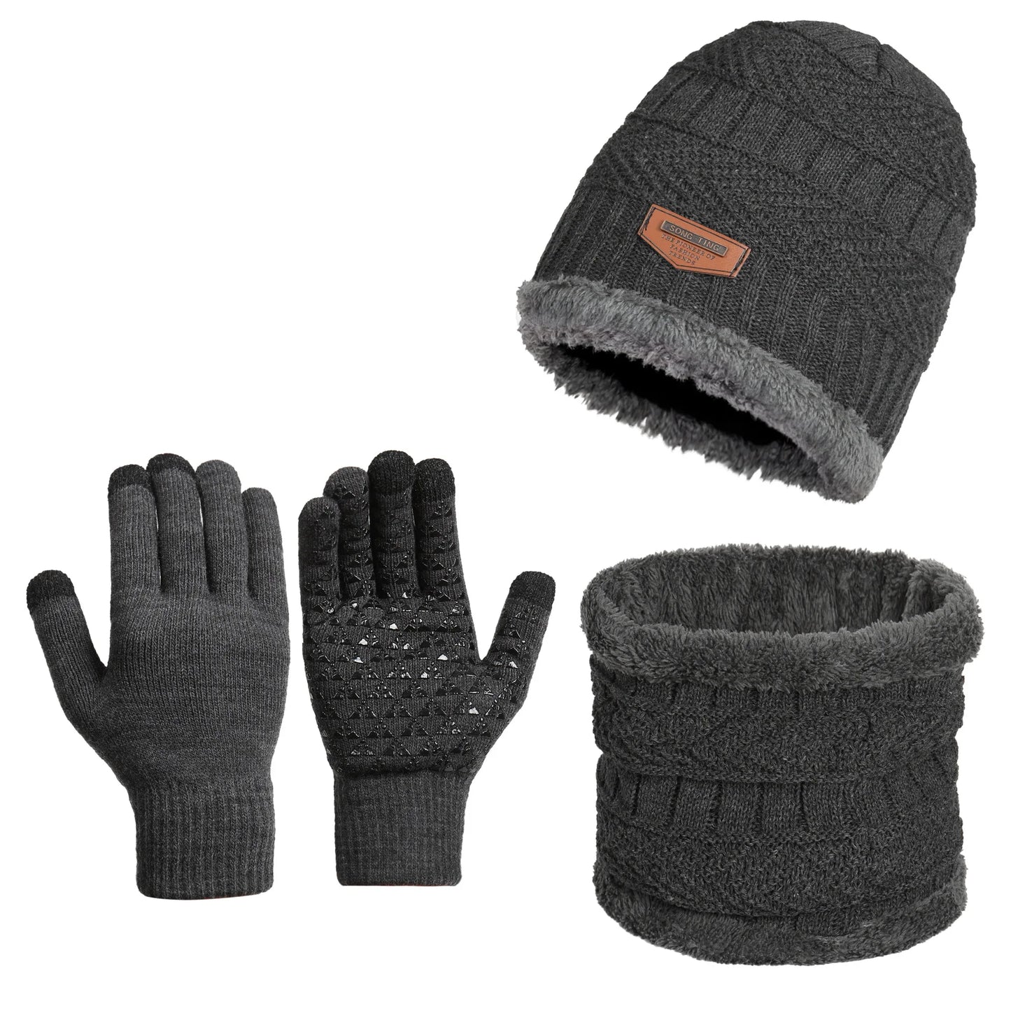 3 PCS Set 12 Colors  -20* Thermal Winter Set Windproof Fleece Hat Scarf Gloves Combo for Outdoor Sports Hiking Cycling Fishing Cold Weather Protection