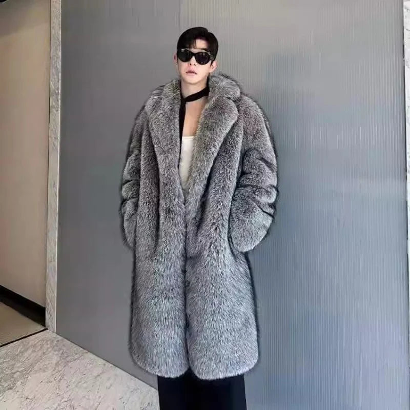 S-4XL UK Plus Size Men's Fur Coat, New Style, Mink Fur, Long Coat with a Suit Collar, Winter Windproof and Warm Windbreaker, Perfect Christmas Gift for Husband Boyfriend Lover
