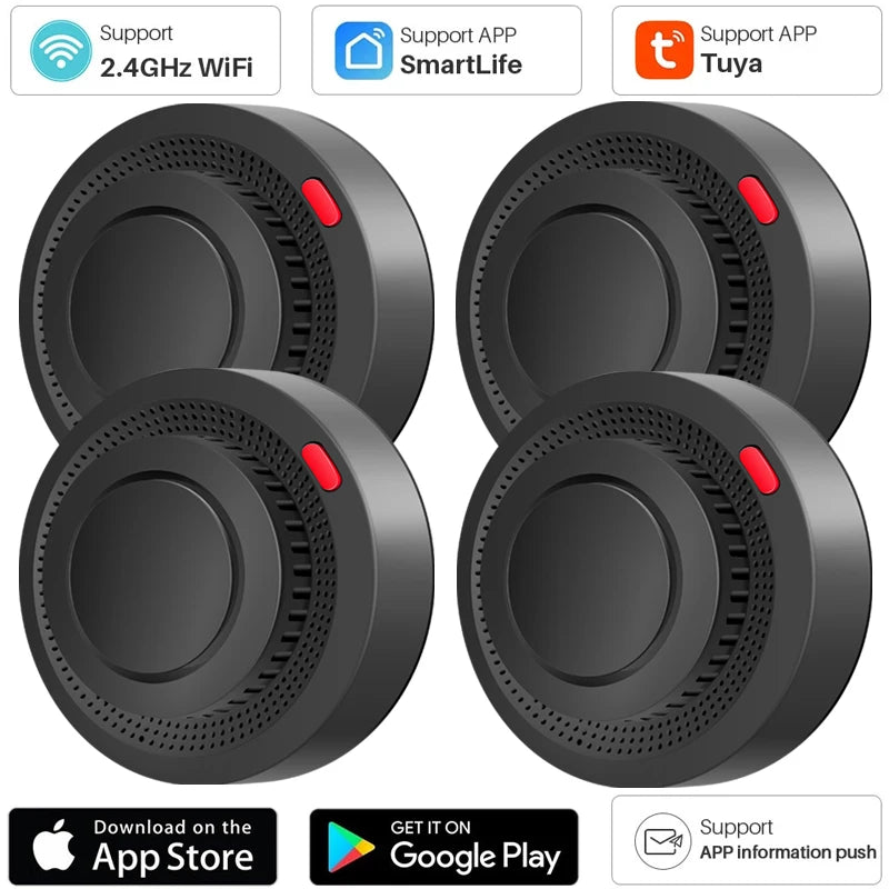 1/2/3/4//5 PCS Set Wi-Fi APP Control Remote Smoke Detector Wireless Photoelectric Sensor Fire Alarm Home Kitchen Hotels Business Mall Factory Security System Work with Smart Life Alert Sound Alarm