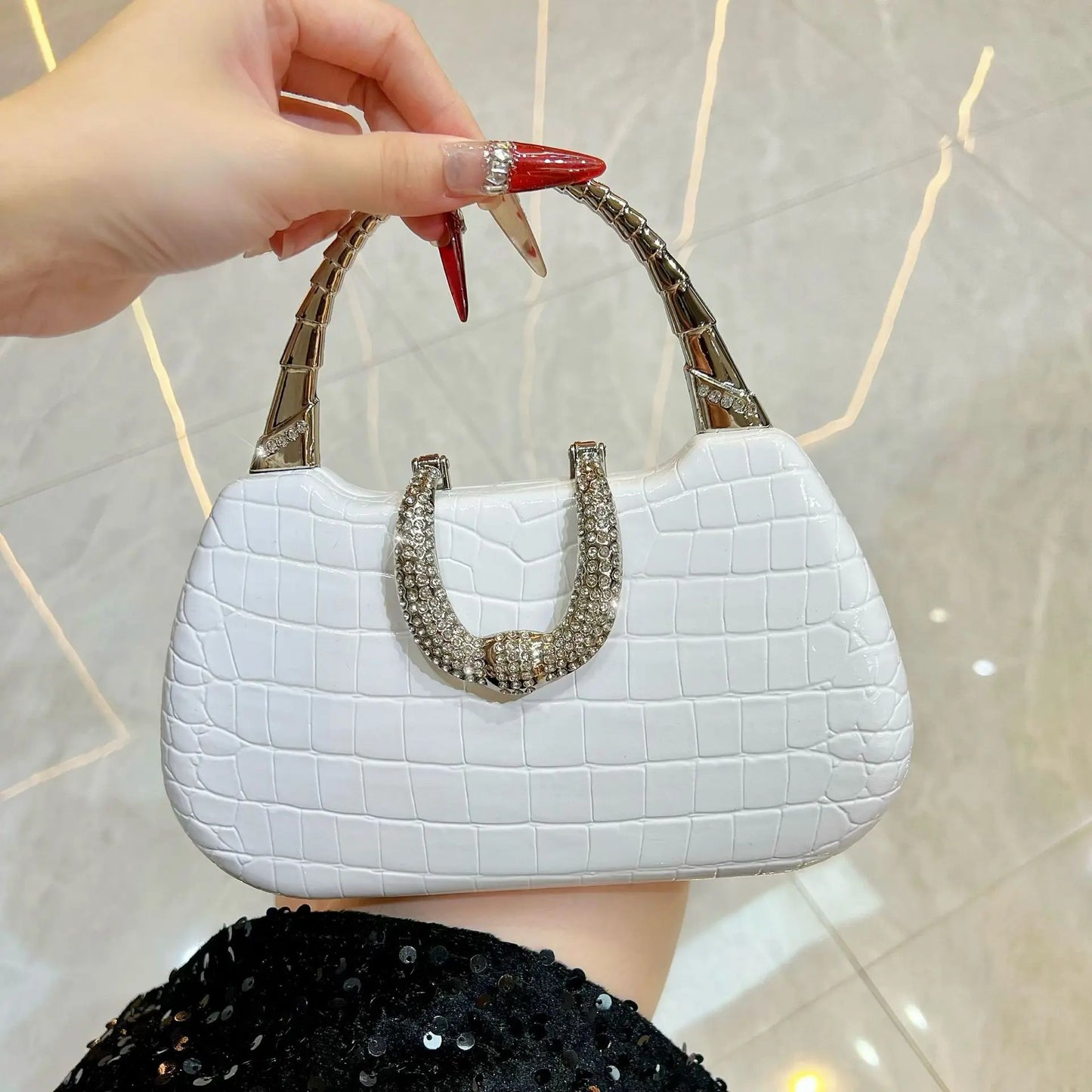 New Banquet Handbag Diamond-Encrusted Fashion Evening Wedding Party Business Dinner Women's PU Leather Handbag High-Quality Fashion Women's Shoulder Oblique Bag Ladies Apparel Accessories