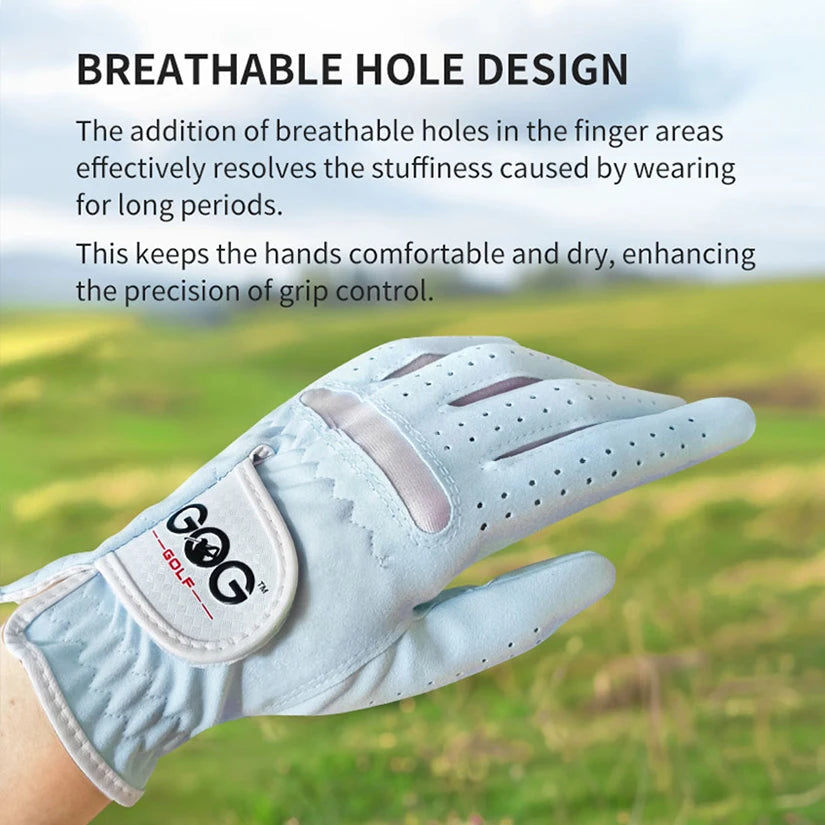 Golf Gloves for Women Lady Girl Professional 1 Pair Pink Blue 2 Colors Fabric Sports Golf Game Ball Tennis Baseball Gift 1Pair