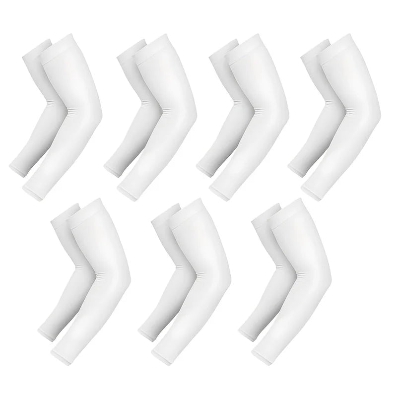 7 Pairs Set White/Pink Color Women Men Summer Sunshade Sleeves Outdoor Cycling Running and Driving, Sunshade Arm Sleeves Sports Apparel Accessories