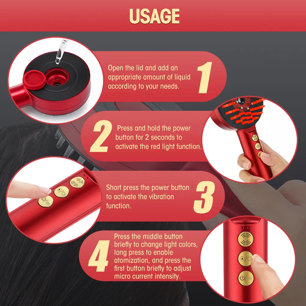 NEW Arrivals EMS Electric Massage Comb Vibration Red Blue Light Therapy Hair Growth Massage Scalp Brush Anti Hair Loss Nano Spray Hair Care Supplies