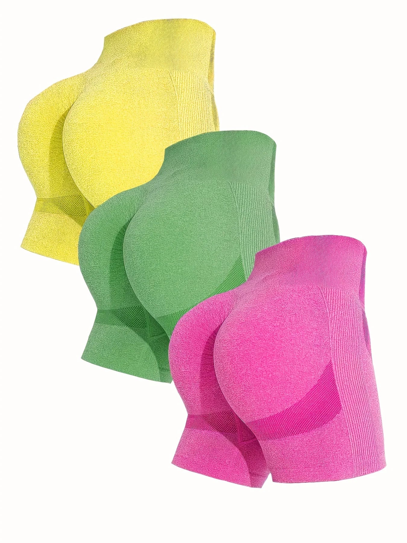 NEW Arrivals 3 Counts Women's Fitness Sportswear High Waist Tummy Control Yoga Shorts High Elastic Fitness Sportswear Outdoor Running Gym Shorts Sports Supplies