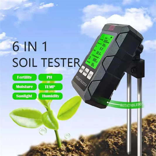 NEW Arrivals 6 In 1 Soil Tester Soil Fertility PH Temperature Humidity Sunlight Air Moisture Detector Gardening Soli Analyzer Soil Tester Home Garden Supplies