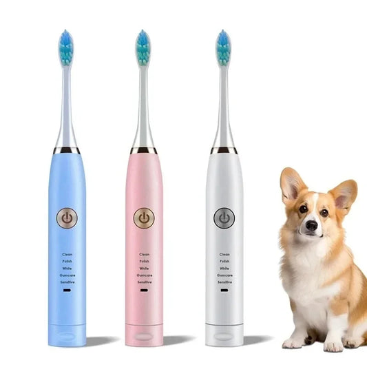 Pet Electric Toothbrush Dog Cat Teeth Cleaning Tool USB Rechargeable Electric Dog Toothbrush with Replacement Brush Head