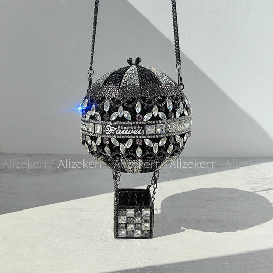 5 Colors  Hot Air Balloon Shaped Crystal Evening Wedding Party Luxury Bags Women Luxury Classy Unique Rhinestone Circular Clutch Purses Wedding Party