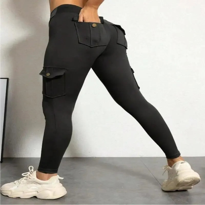 Women's Solid Color High Waisted Fitness Yoga Pants, Practical Pocket Sports Workwear Pants