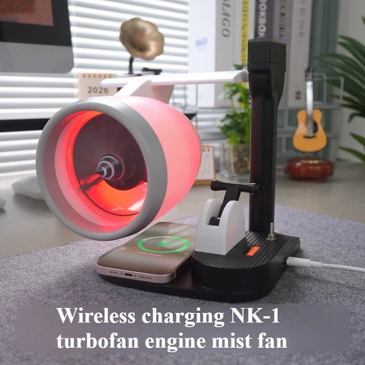 NEW LED Light Night Vision NK-1 Wireless Fast Charging Spray Fan Engine PLA Humidification Spray Turbofan Model Desktop Ornaments Toy