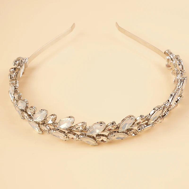 Australian Opal Stones 12 Color Luxury Bride Crystal Wedding Headband Silver Blue Red Bridal Headpiece Sparkly Rhinestones Hair Jewelry Accessories for Women and Girls