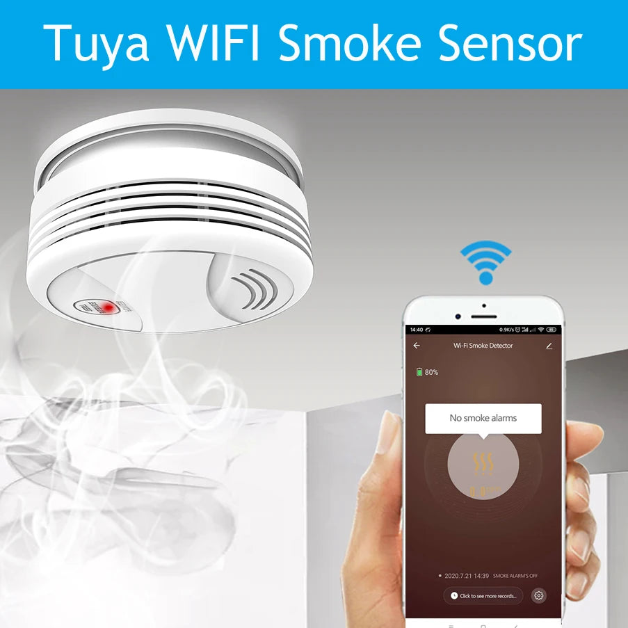 NEW Arrivals 5PCS Set TUYA App Control Wi-Fi Smoke Detector Alarm Smart Fire Protection 90dB Smoke Alarm Sensor Home Office Company Security Supplies System Smart Life APP