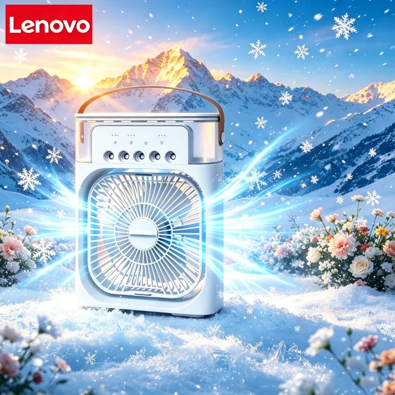 Original LENOVO 3 in1 Fan Air Conditioner Household Medium Whirlwind Turbo Air Cooler Led Night Light Portable 5 Nozzles Humidifier Air Adjustment Water Mist Fan Office Home Fan Air Cooling Supplies.