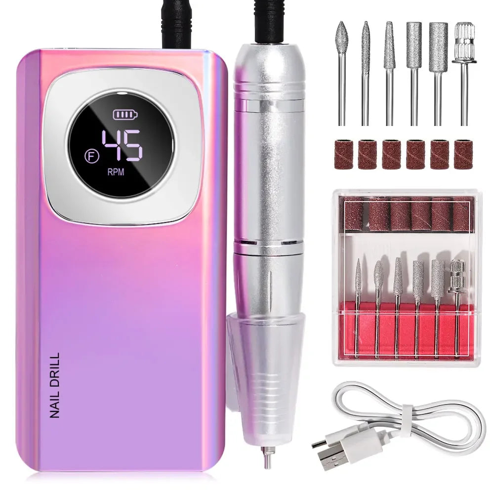 NEW Arrivals Rechargeable Nail Drill Machine with LCD Display Low Noise, Professional Nail Polish Grinder Nail Accessories Set Hot Sales Manicure Pedicure Devices Nail Care Tools Set Cosmetics Supplies