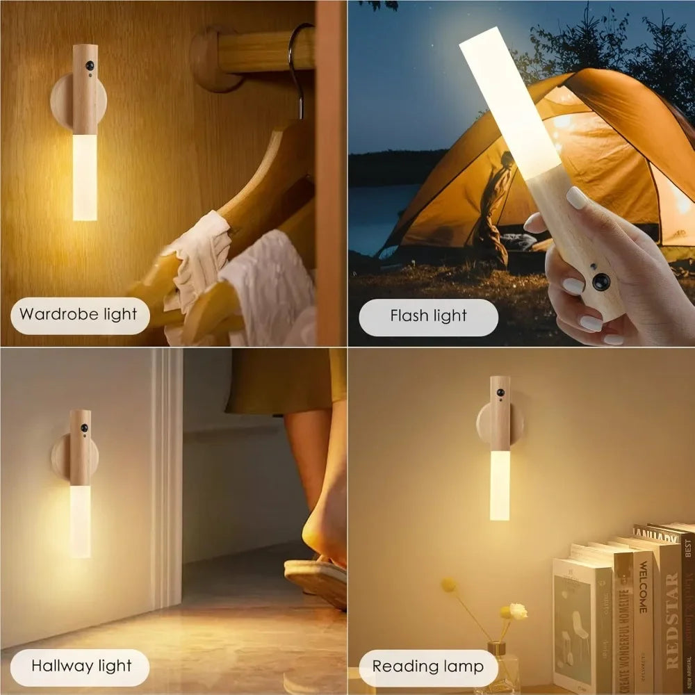 8 PCS Set Smart Motion Sensor Night Light Wireless Magnetic USB Rechargeable LED Wall Light for Corridor Bedroom Bathroom Kitchen